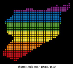A pixel LGBT pride Siria Map for lesbians, gays, bisexuals, and transgenders. Vector homosexual tolerance geographic map in LGBT flag colors on a white background.