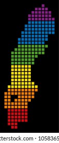 A pixel LGBT pride Sweden Map for lesbians, gays, bisexuals, and transgenders. Vector homosexual tolerance geographic map in LGBT flag colors on a white background.