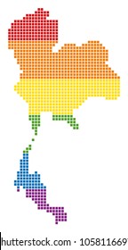 A pixel LGBT pride Thailand Map for lesbians, gays, bisexuals, and transgenders. Vector homosexual tolerance geographic map in LGBT flag colors on a white background.