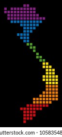 A pixel LGBT pride Vietnam Map for lesbians, gays, bisexuals, and transgenders. Vector homosexual tolerance geographic map in LGBT flag colors on a white background.