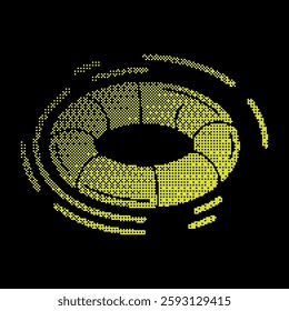 Pixel life buoy silhouette icon. Life buoy floats on surface of water. Salvation in external situations. Life insurance. Simple black and yellow vector isolated on black