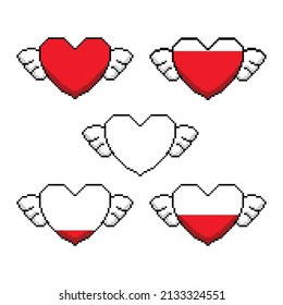 Pixel life game bar. Vector art of 8bit heart health bar. Gaming controller, symbol set.