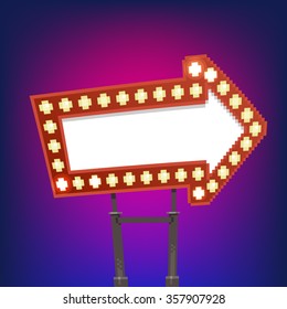 Pixel light bulb arrow road signboard