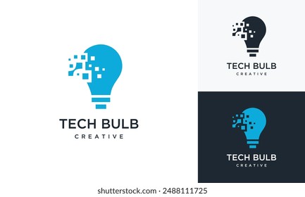 Pixel light bulb technology inspirational logo design. digital creative bulb idea icon.	