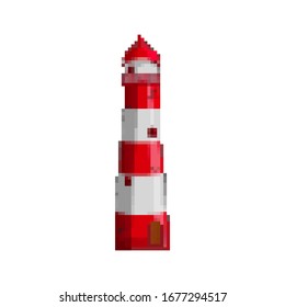 Pixel lighthouse.  Pixel art 8 bit. Vector image in pixel art style.