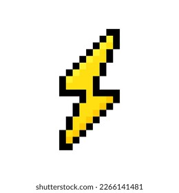 Pixel lightning bolt. 8 bit pixel art thunderbolt, lightning strike. Vector illustration.