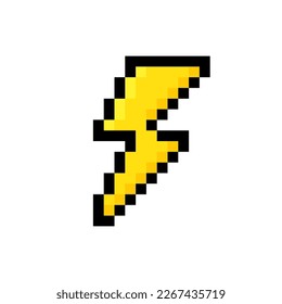 Pixel lightning bolt. 8 bit pixel art thunderbolt, lightning strike. Vector illustration.