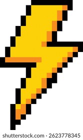 Pixel lightning bolt on white background. 8 bit pixel thunderbolt sign. Lightning strike symbol. flat style.