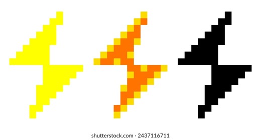 Pixel Blitz Retro-Symbol. Donner-Symbol. Blitzschlag Vektor-Illustration isoliert auf weißem Hintergrund.