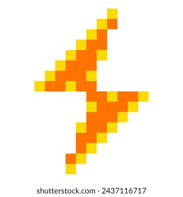 Pixel Blitz Retro-Symbol. Donner-Symbol. Blitzschlag Vektor-Illustration isoliert auf weißem Hintergrund.