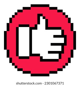 pixel like icon. Hand like on pink background pixel art