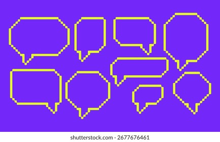 Línea de píxeles burbuja de discurso 8 bits chat de conversación elemento de juegos de Plantilla editable