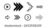 Pixel and line style arrow icons for vector swipe left right up down with next slide and scroll navigation symbols for user interface button and finger hand gesture design