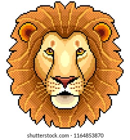 Pixel Lion Face Animal Portrait Detailed Isolated Vector