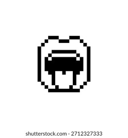 Icono de labios de píxel con contorno redondo simple y forma de boca audaz, estilo de arte de píxeles, estética retro de 8 bits. Adecuado para Elementos de interfaz de usuario, emociones de chat, interfaces de juego, pegatinas y diseño digital.