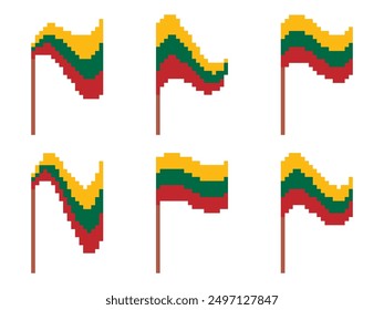 Pixel-Litauen-Flaggensymbol einzeln auf weißem Hintergrund. Waving Fahne von Litauen im 8-Bit Retro-Grafikstil aus den 80er Jahren. Design im Pixel Art Style für Banner und Poster. Vektorgrafik