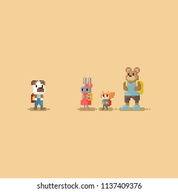 Pixel  little animal student.back to school.8bit character.