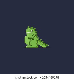 Pixel little kaiju.8bit art vector illustration.