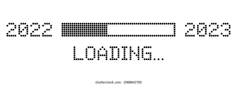 Pixel Loading Progress from 2022 to 2023 Year. Pixelated Progress Bar Showing Loading of 2023 year on White Background. Isolated Vector Illustration.