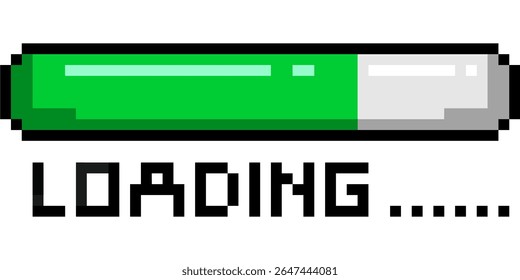 Pixel loading vector, designed with a retro, 8-bit aesthetic. Perfect for gaming interfaces, digital progress bars, vintage software indicators, or any project needing a nostalgic pixelated animation.