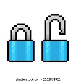 Pixel lock icon. Color silhouette. Front side view. Vector simple flat graphic illustration. Isolated object on a white background. Isolate.