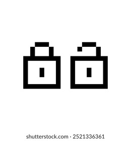 Pixel locked and unlocked lock. Vector icon design.