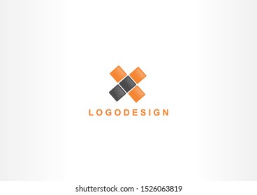 Pixel Logo Design Template. Black and orange logo design with letter x concept. 