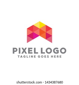 Pixel Logo For Technology Design With Colorful Style Concept. Digital Logo Company with Pixel Concept. Triangle and Geometry Symbols. Letter Icon for Business, website, Studio, Media, Internet.