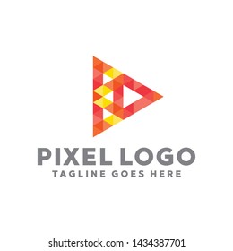 Pixel Logo For Technology Design With Colorful Style Concept. Digital Logo Company with Pixel Concept. Triangle and Geometry Symbols. Letter Icon for Business, website, Studio, Media, Internet.