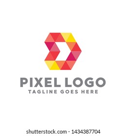 Pixel Logo For Technology Design With Colorful Style Concept. Digital Logo Company with Pixel Concept. Triangle and Geometry Symbols. Letter Icon for Business, website, Studio, Media, Internet.