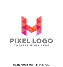 Pixel Logo For Technology Design With Colorful Style Concept. Digital Logo Company with Pixel Concept. Triangle and Geometry Symbols. Letter Icon for Business, website, Studio, Media, Internet.