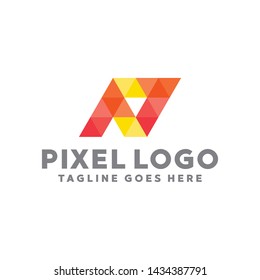 Pixel Logo For Technology Design With Colorful Style Concept. Digital Logo Company with Pixel Concept. Triangle and Geometry Symbols. Letter Icon for Business, website, Studio, Media, Internet.