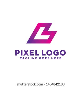 Pixel Logo For Technology Design With Colorful Style Concept. Digital Logo Company with Pixel Concept. Triangle and Geometry Symbols. Letter Icon for Business, website, Studio, Media, Internet.