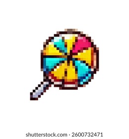 Pixel lollipop icon. Candy sweets for emotions vector. Retro dessert colorful joys.8 bit candy