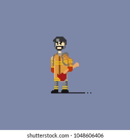 Pixel look Firefighter character.8bit art vecto illustration.