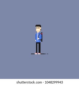 Pixel look graphic designer.8bit art vector illustration.