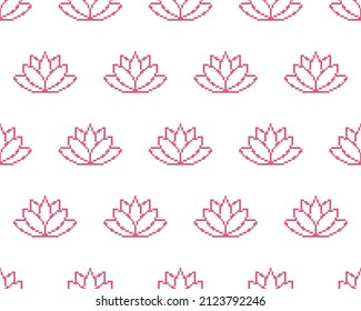 pixel lotus  background Seamless lotus  pixelized texture pattern vector 