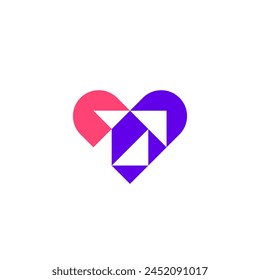 Pixel Love Heart with Arrow Logo Vector Design