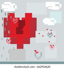 Pixel love illustration. Heart. Vector.