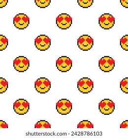 Pixel Liebe Lächeln Hintergrund Nahtlos.  Happy Face-Symbol Lächelnde Emoticon-Textur.