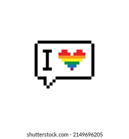  pixel i love you heart Gay  LGBT pride rainbow chat icon vector  pixel art 8 bit 