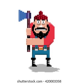 pixel Lumberjack Character, vector illustration