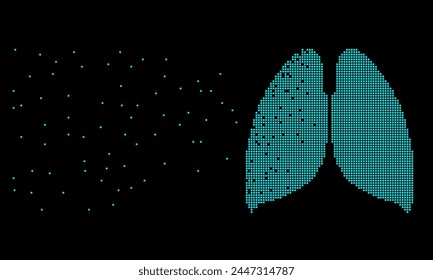 Pixel lung, isolated dotted graphic element, vector illustration