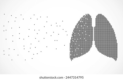 Pixel lung, isolated dotted graphic element, vector illustration