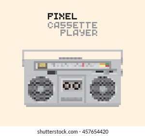 Pixel Magnetic cassette stereo Hi-Fi player, pixelated illustration. - Stock vector