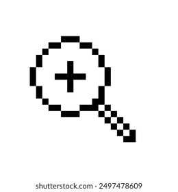 Pixel magnifying glass mouse cursor icon. Clipart image isolated on white background