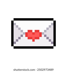 Pixel mail with heart icon. Clipart image isolated on white background