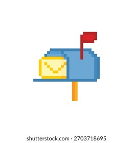 icono de buzón de píxeles de 8 bits. Logotipo del Arte vectorial para el juego	
