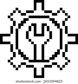 Vetor de ícone de manutenção de pixel, um símbolo estilo retro para reparo, manutenção e cuidado do sistema. Ideal para interfaces de jogos, suporte técnico ou projetos nostálgicos que indicam serviço e conserto.