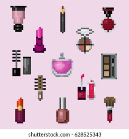 pixel makeup cosmetic Perfume pink girl pink background texture set 8-bit 16-bit